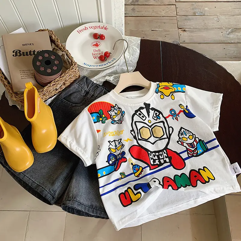 Muye Kids Cartoon Light-Up T-Shirt White Short Sleeve - Image 2