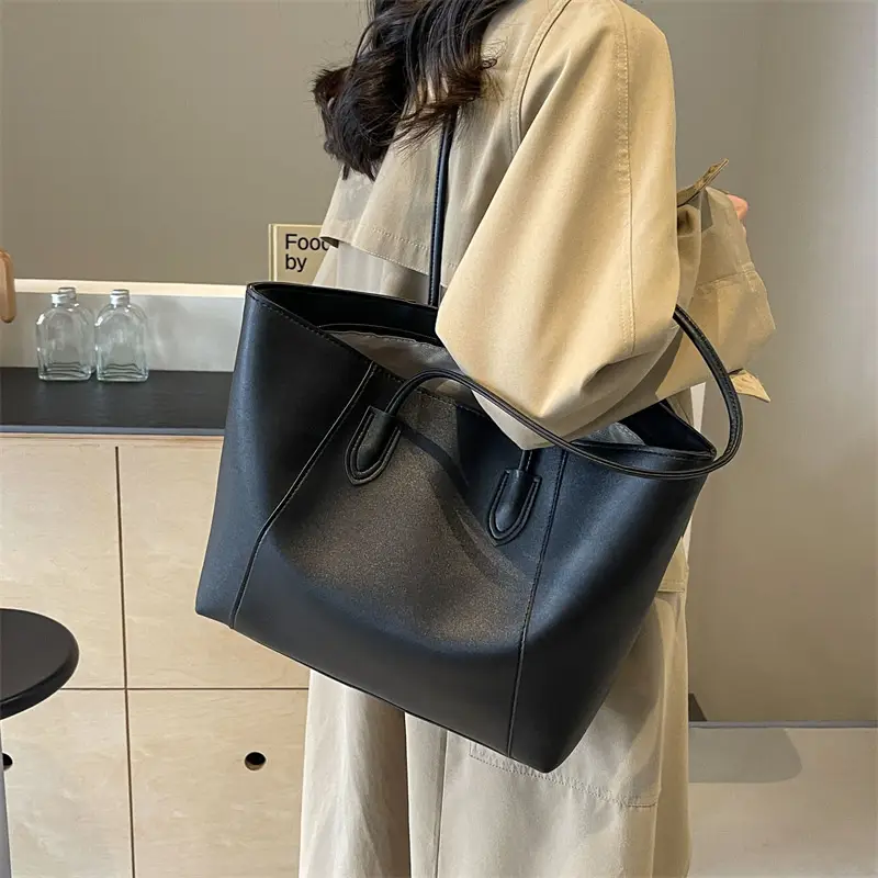 Women's Cream Tote Bag Large Capacity Leather Handle - Image 8