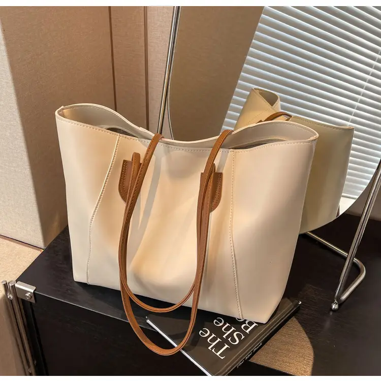 Women's Cream Tote Bag Large Capacity Leather Handle — feature 15