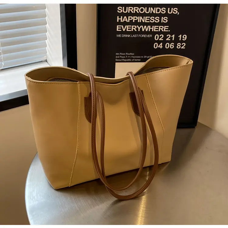 Women's Cream Tote Bag Large Capacity Leather Handle — feature 16