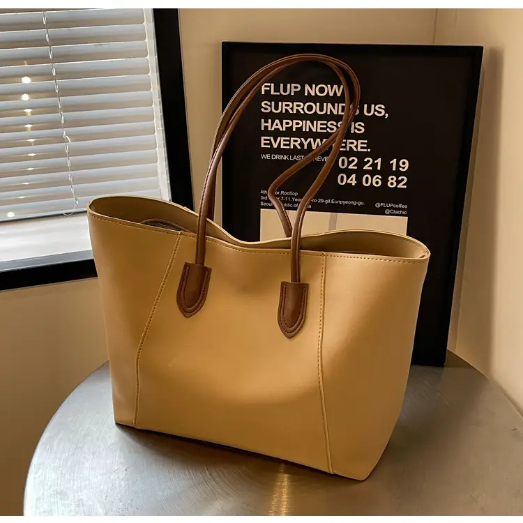 Women's Cream Tote Bag Large Capacity Leather Handle — feature 17