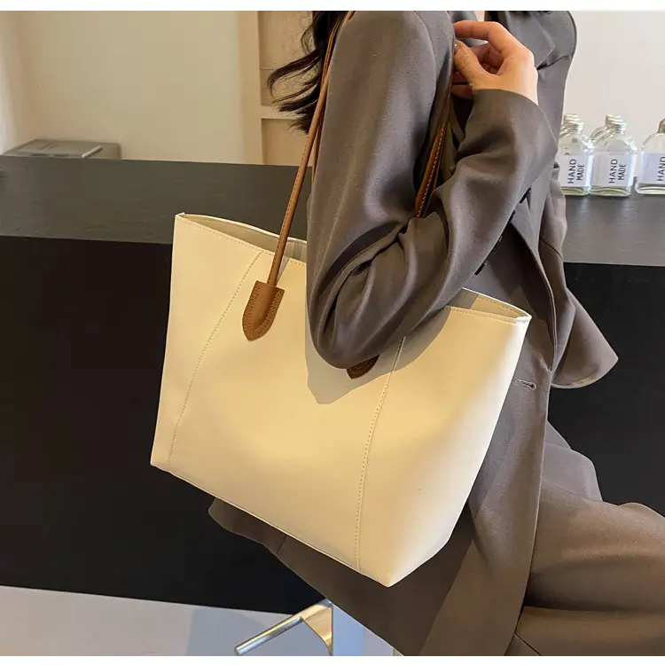 Women's Cream Tote Bag Large Capacity Leather Handle — feature 18