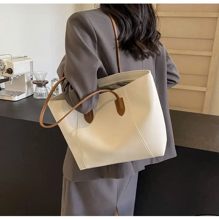Women's Cream Tote Bag Large Capacity Leather Handle — feature 19