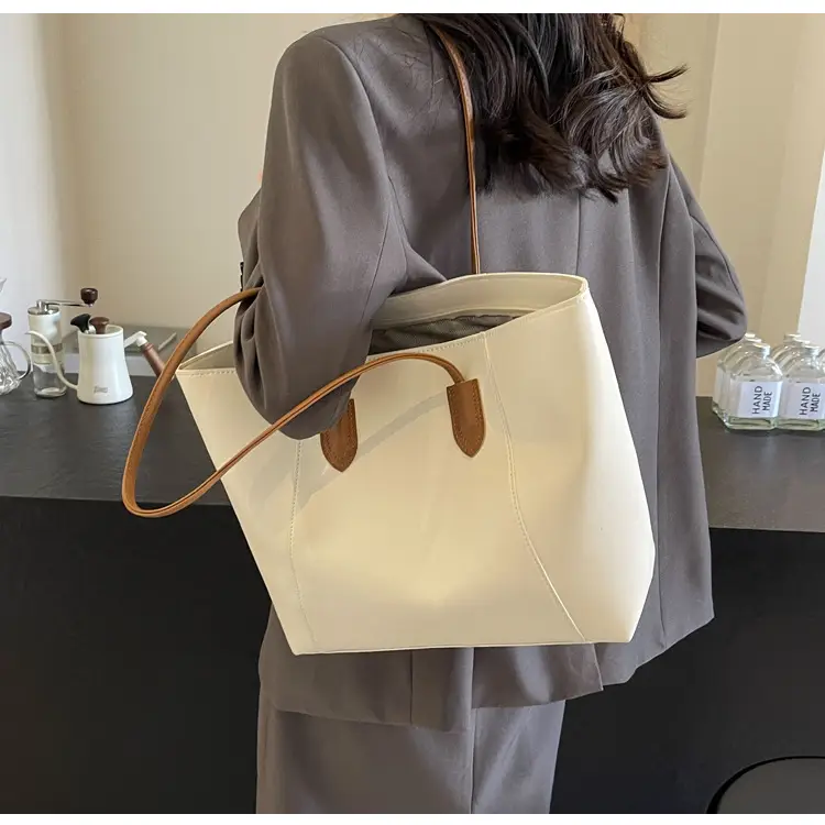 Women's Cream Tote Bag Large Capacity Leather Handle — feature 20