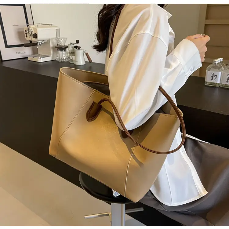 Women's Cream Tote Bag Large Capacity Leather Handle — feature 23