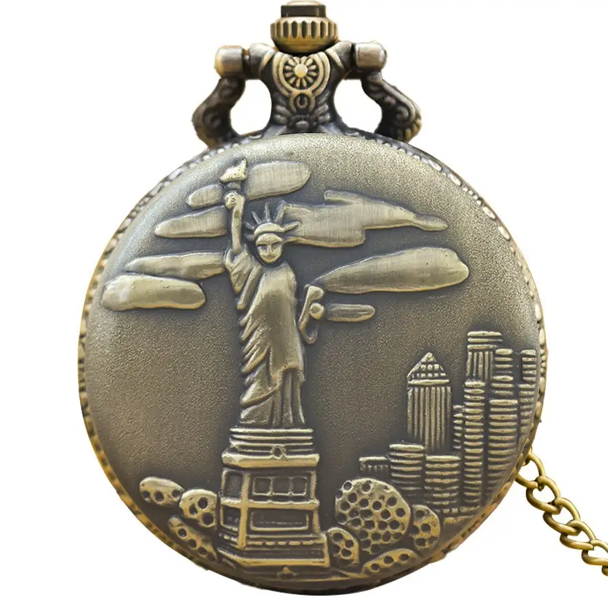 Liberty Design Quartz Pocket Watch Bronze Men Women Gift - Image 2