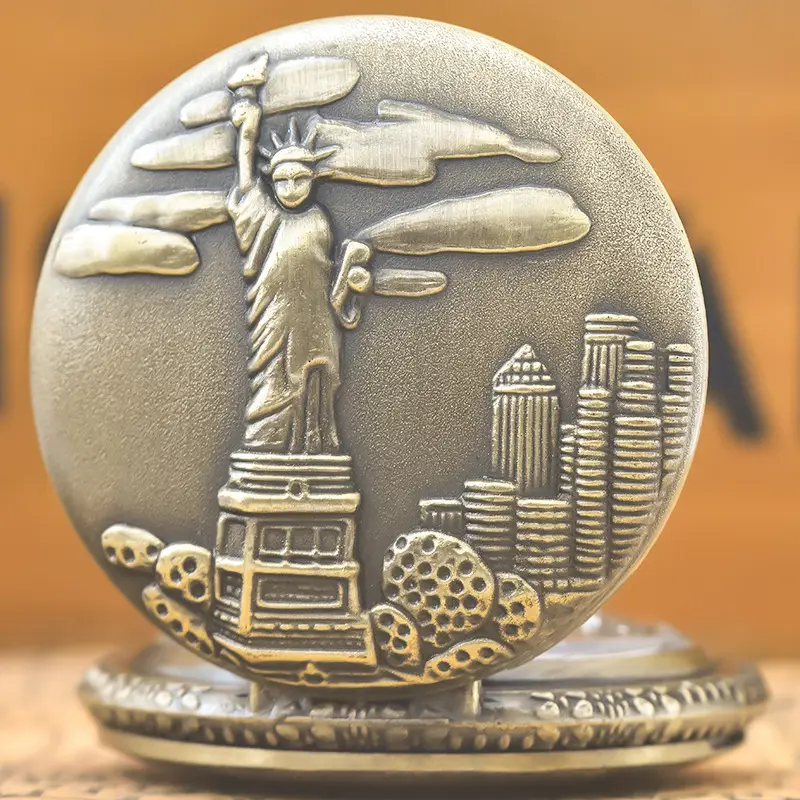 Liberty Design Quartz Pocket Watch Bronze Men Women Gift - Image 3