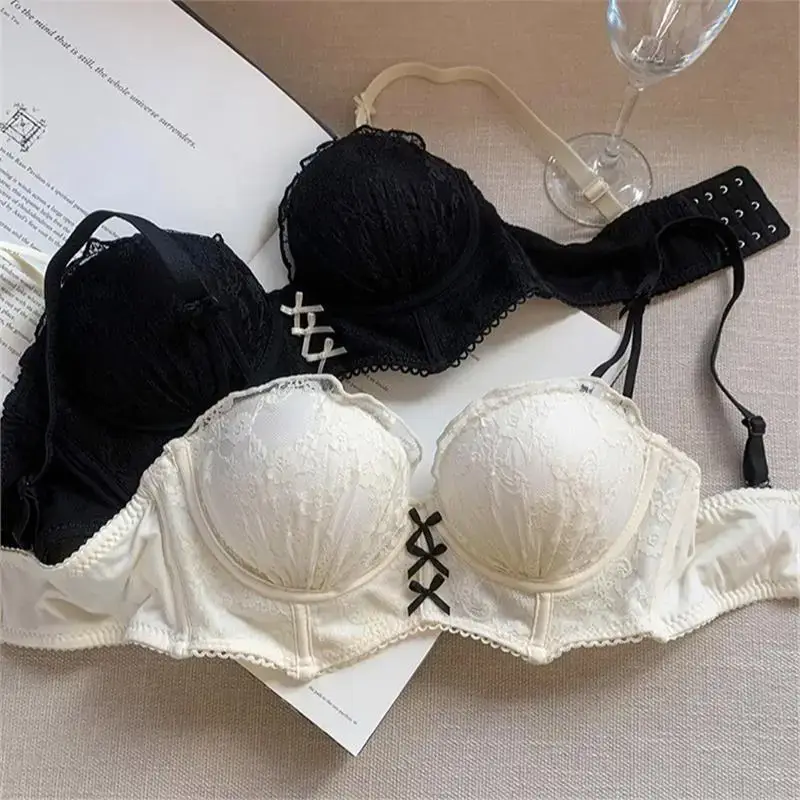 Detachable Strap Tube Bra Women's Flat Chest Special Small Chest Push-up Show Anti-sagging Lace Bra suit - Image 11