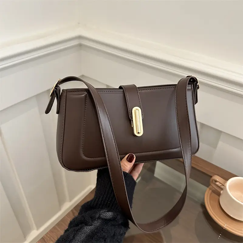 White Minimalist Crossbody Bag with Lock Buckle - Image 9