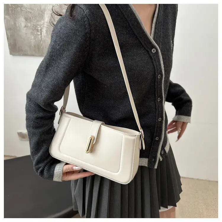 White Minimalist Crossbody Bag with Lock Buckle — feature 12