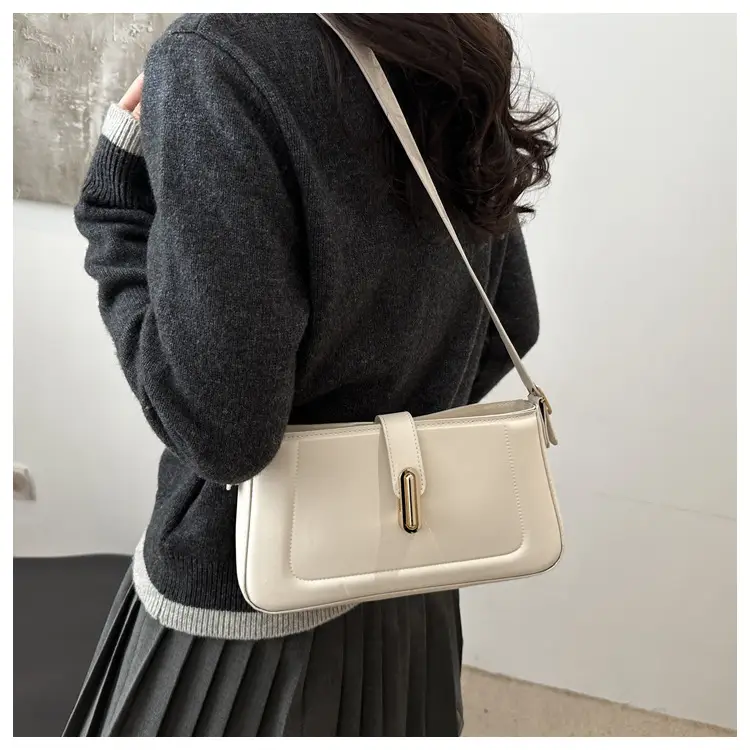 White Minimalist Crossbody Bag with Lock Buckle — feature 13