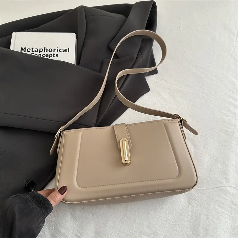White Minimalist Crossbody Bag with Lock Buckle - Image 3
