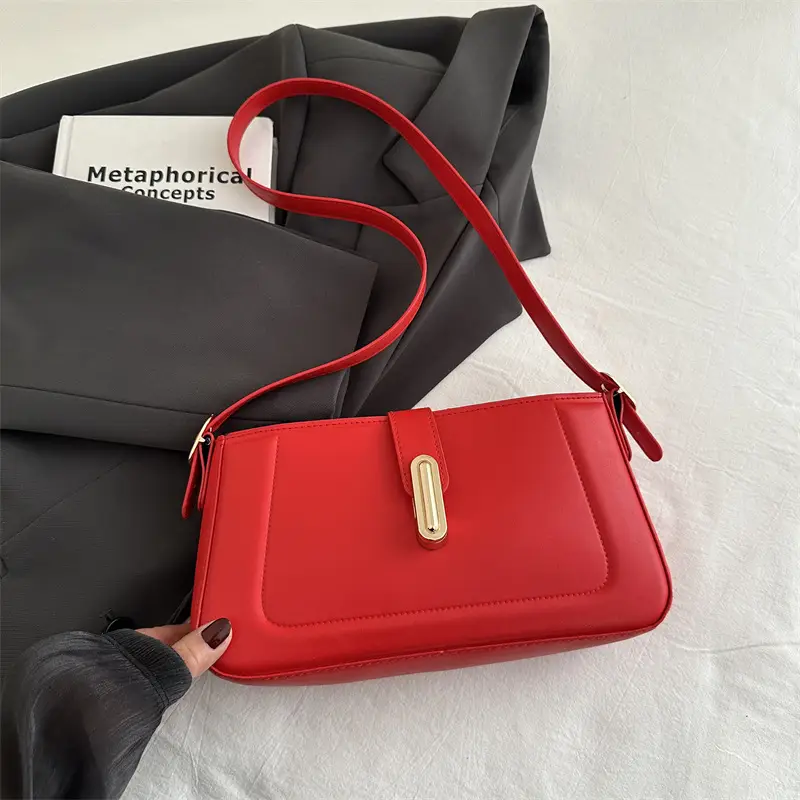White Minimalist Crossbody Bag with Lock Buckle - Image 4