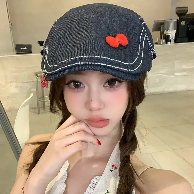 Women Denim Bow Cap Forward 2025 Spring - Image 3