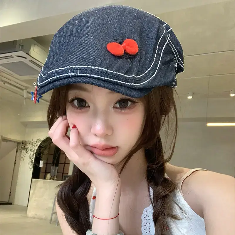 Women Denim Bow Cap Forward 2025 Spring - Image 5