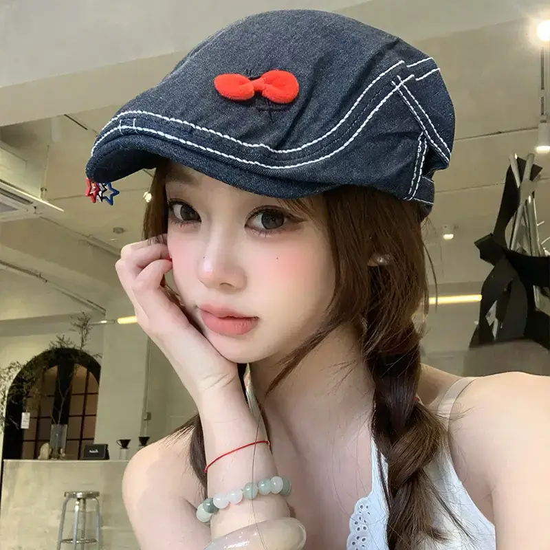 Women Denim Bow Cap Forward 2025 Spring - Image 6