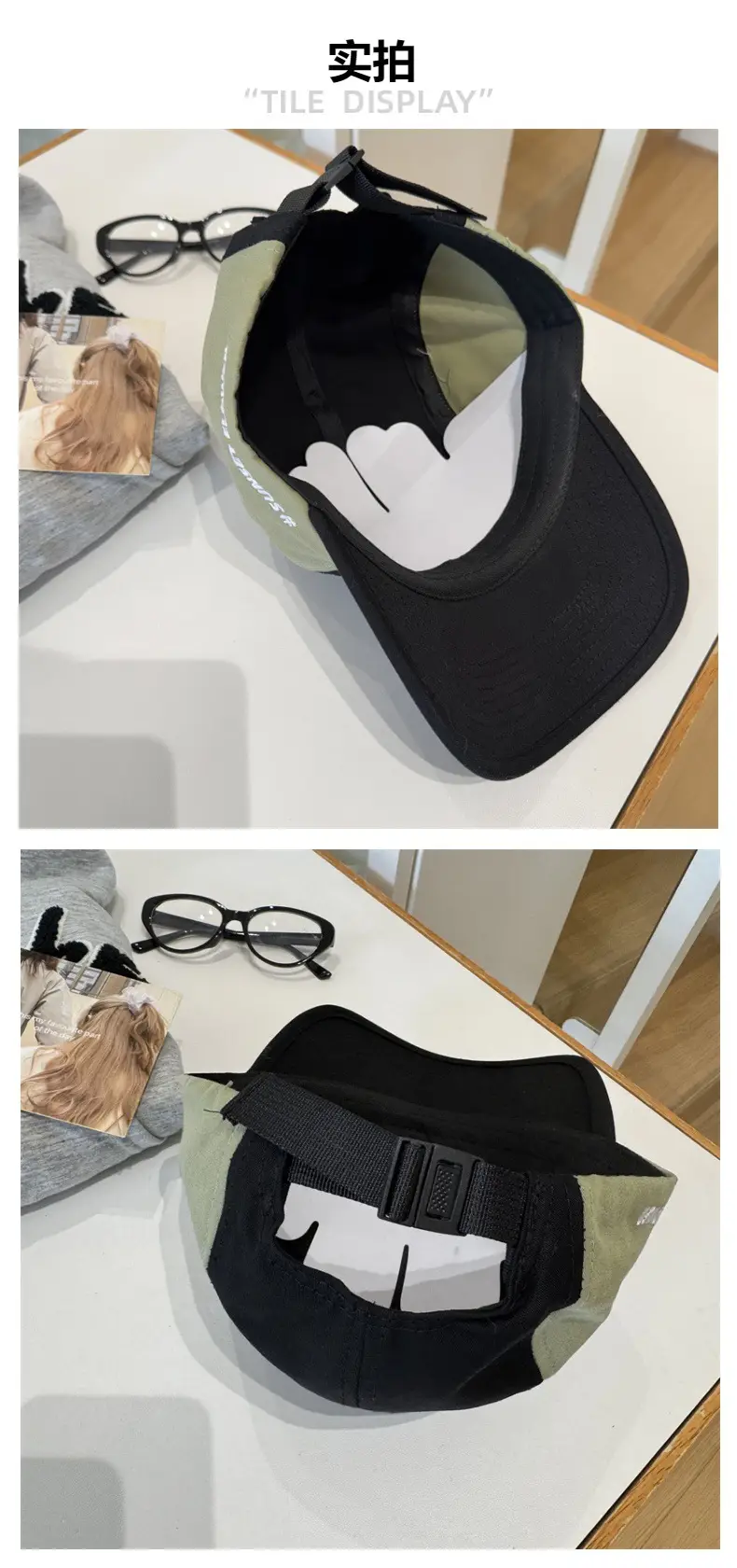 Women Black Green Baseball Cap with Letter Embroidery — feature 5