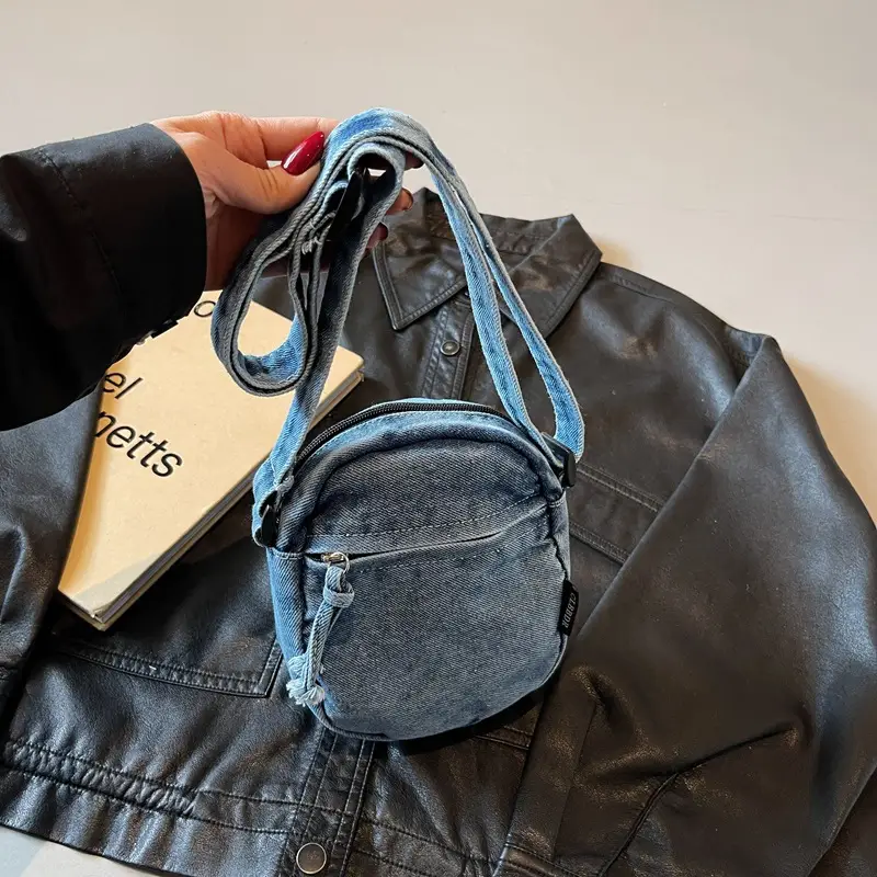 Denim Crossbody Shoulder Bag Blue Artistic Casual - Image 4