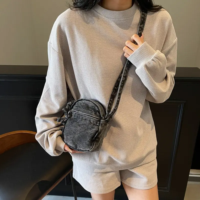 Denim Crossbody Shoulder Bag Blue Artistic Casual - Image 5