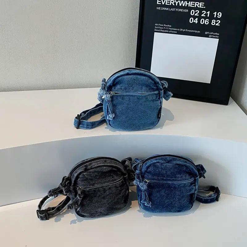 Denim Crossbody Shoulder Bag Blue Artistic Casual - Image 6