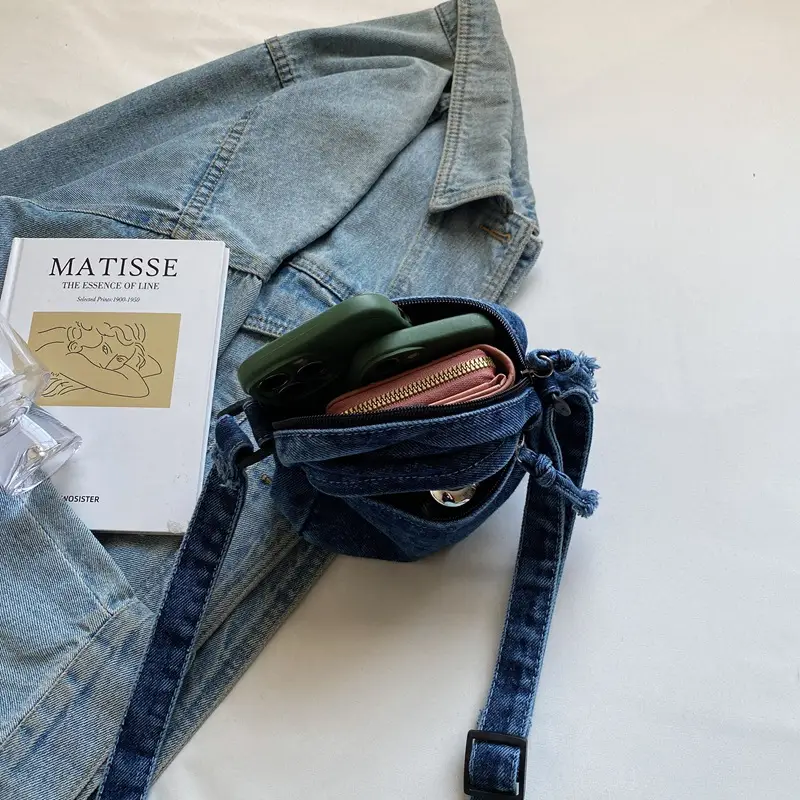 Denim Crossbody Shoulder Bag Blue Artistic Casual - Image 7