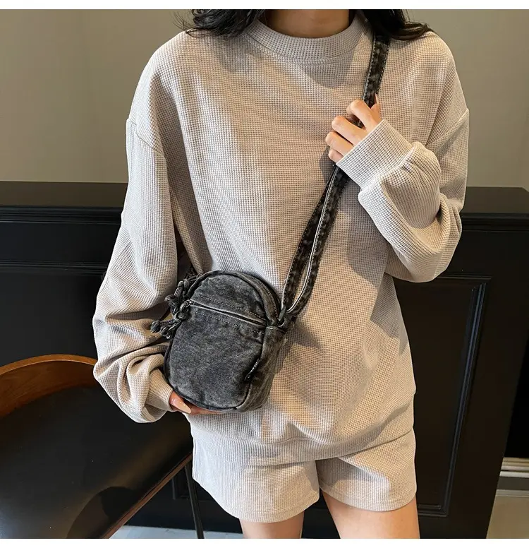 Denim Crossbody Shoulder Bag Blue Artistic Casual — feature 1