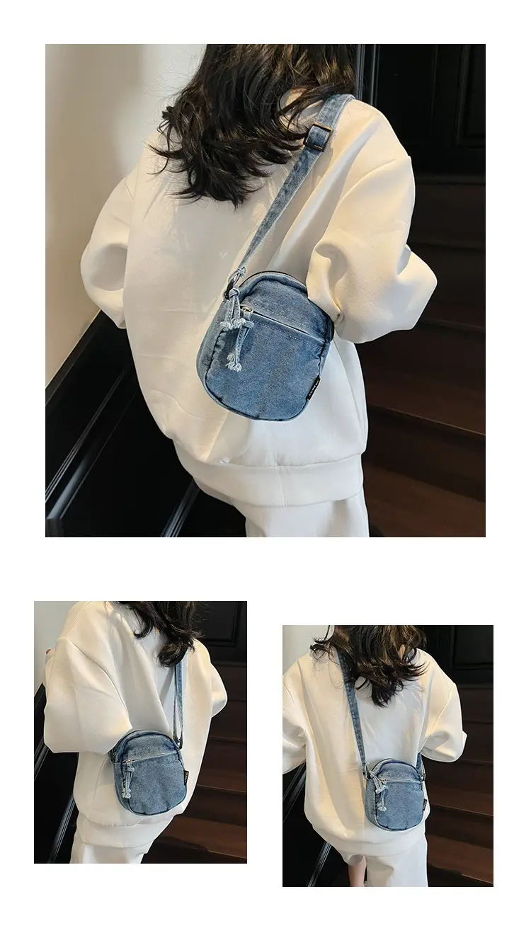 Denim Crossbody Shoulder Bag Blue Artistic Casual — feature 10
