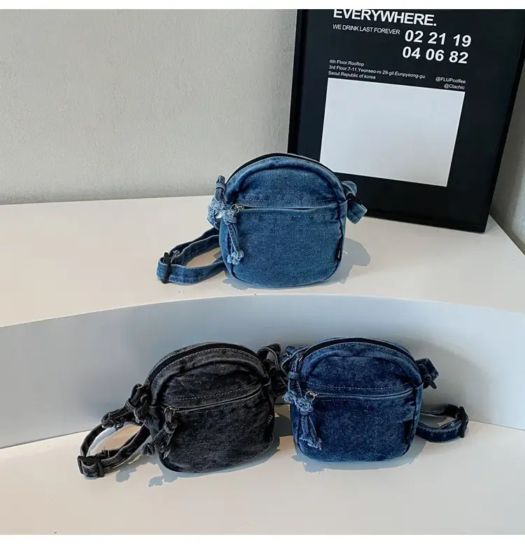 Denim Crossbody Shoulder Bag Blue Artistic Casual — feature 11