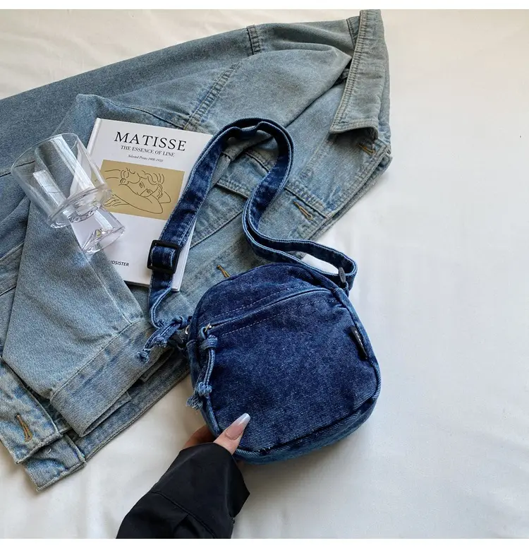 Denim Crossbody Shoulder Bag Blue Artistic Casual — feature 12