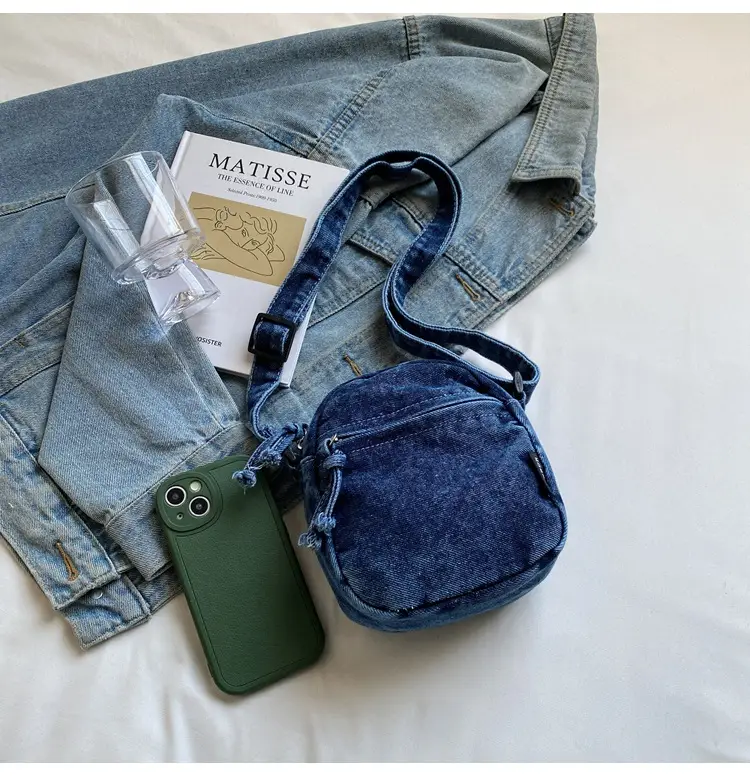 Denim Crossbody Shoulder Bag Blue Artistic Casual — feature 13