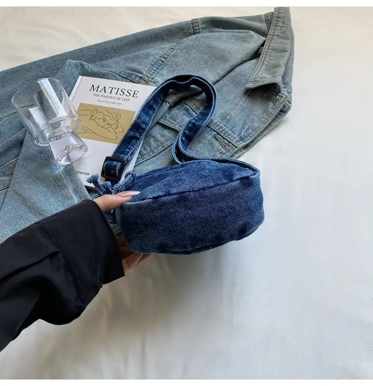 Denim Crossbody Shoulder Bag Blue Artistic Casual — feature 14