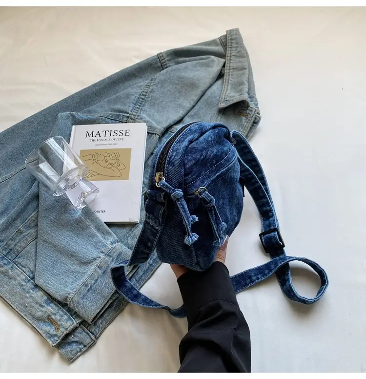 Denim Crossbody Shoulder Bag Blue Artistic Casual — feature 15