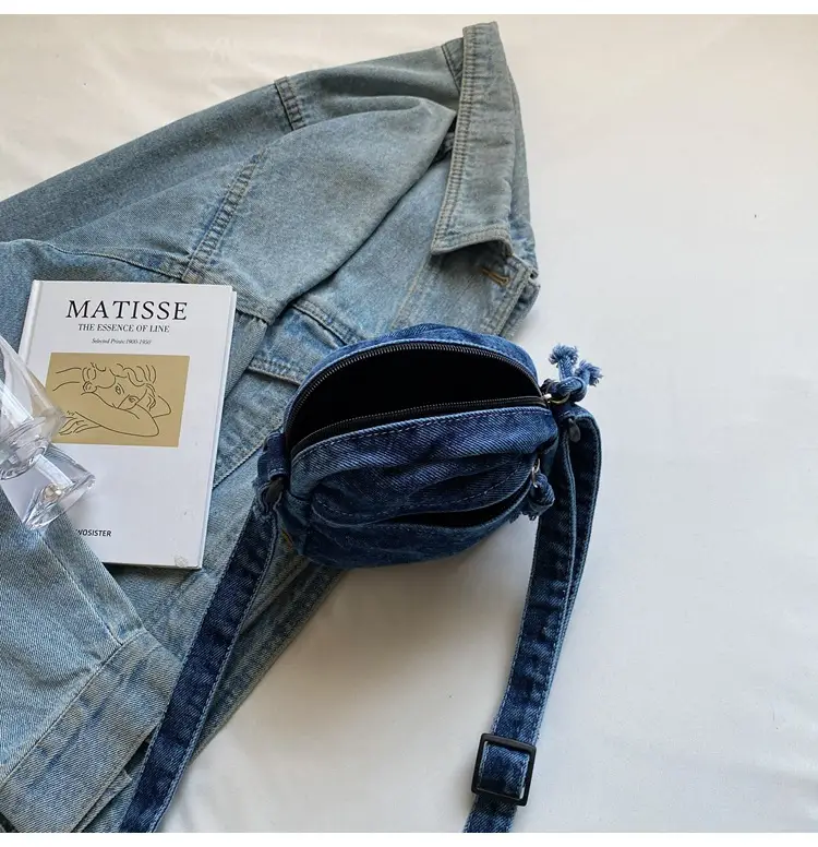 Denim Crossbody Shoulder Bag Blue Artistic Casual — feature 16