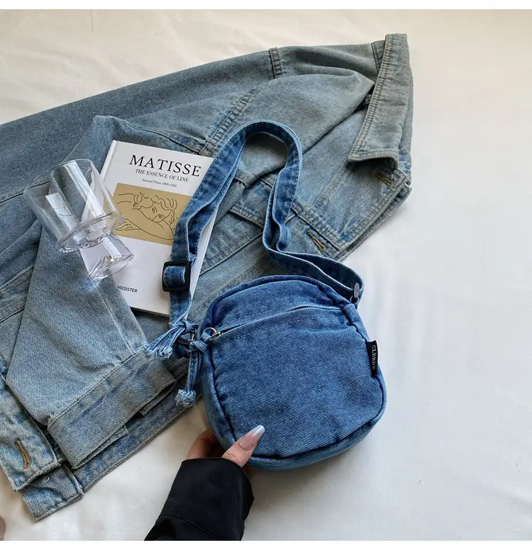 Denim Crossbody Shoulder Bag Blue Artistic Casual — feature 17