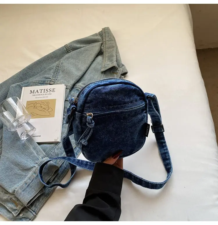 Denim Crossbody Shoulder Bag Blue Artistic Casual — feature 19