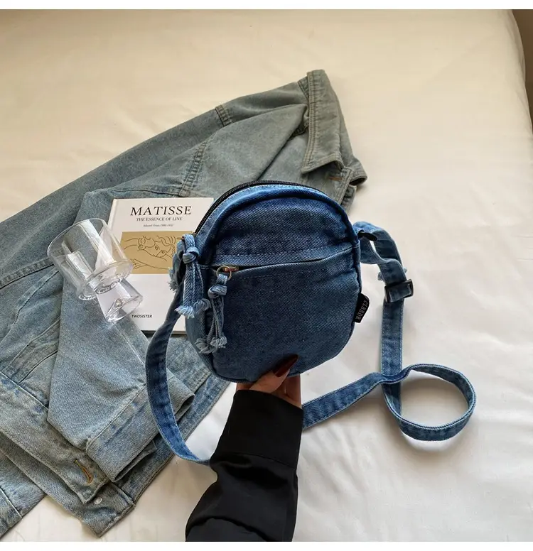 Denim Crossbody Shoulder Bag Blue Artistic Casual — feature 20