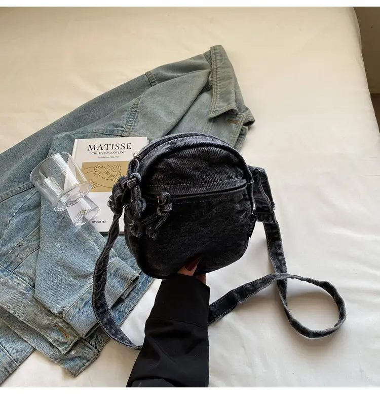 Denim Crossbody Shoulder Bag Blue Artistic Casual — feature 21