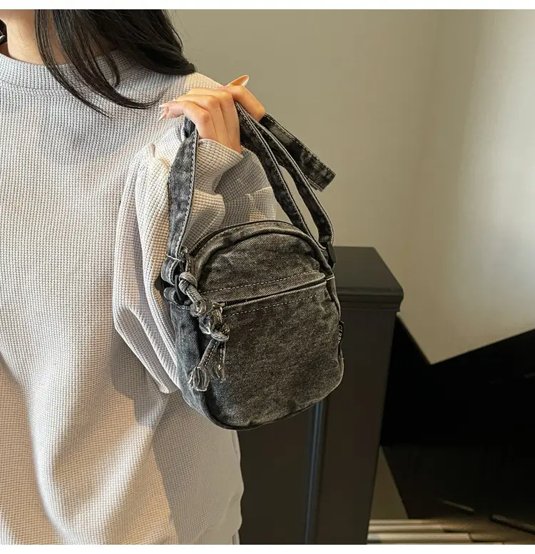Denim Crossbody Shoulder Bag Blue Artistic Casual — feature 25