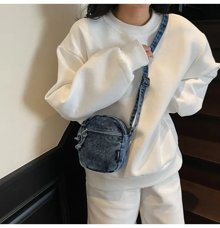 Denim Crossbody Shoulder Bag Blue Artistic Casual — feature 26