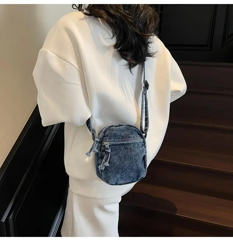Denim Crossbody Shoulder Bag Blue Artistic Casual — feature 27