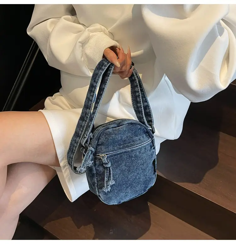 Denim Crossbody Shoulder Bag Blue Artistic Casual — feature 29