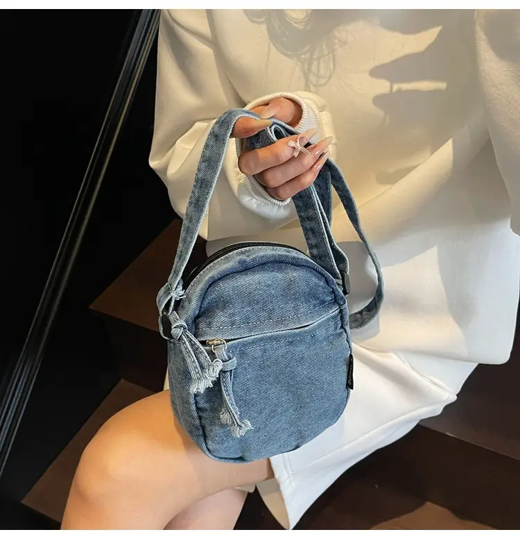 Denim Crossbody Shoulder Bag Blue Artistic Casual — feature 30