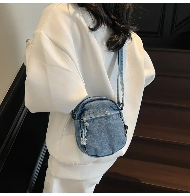 Denim Crossbody Shoulder Bag Blue Artistic Casual — feature 31
