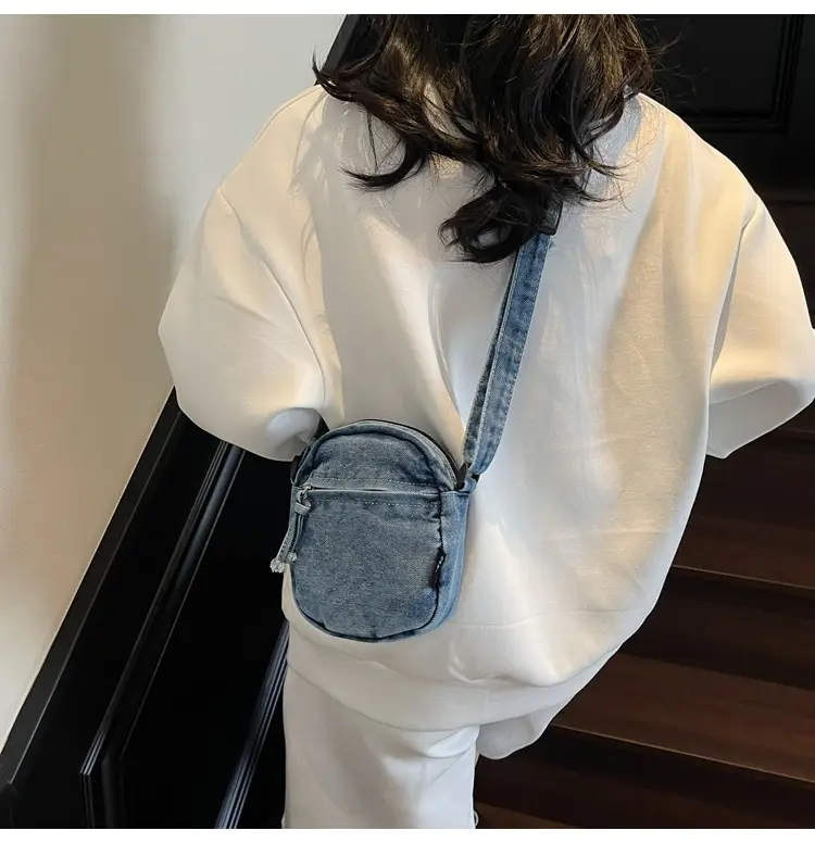 Denim Crossbody Shoulder Bag Blue Artistic Casual — feature 32
