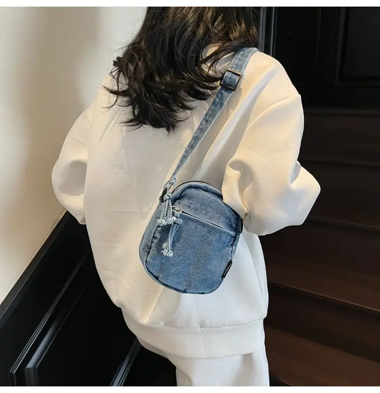 Denim Crossbody Shoulder Bag Blue Artistic Casual — feature 34