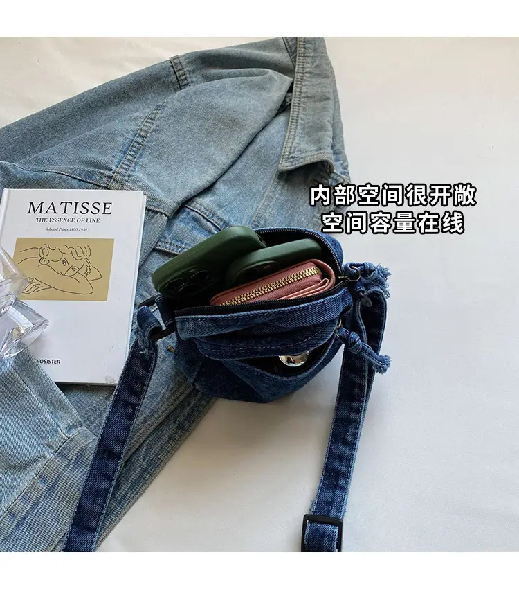 Denim Crossbody Shoulder Bag Blue Artistic Casual — feature 7