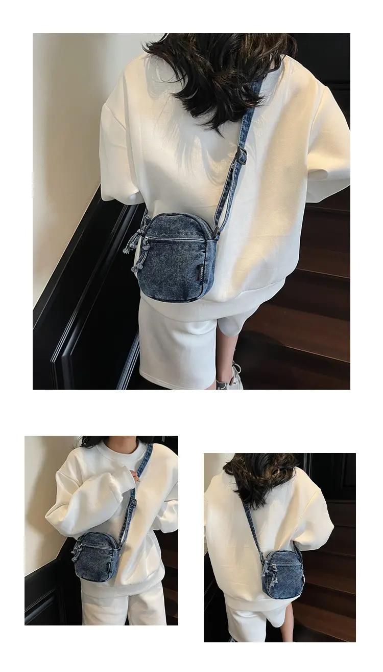 Denim Crossbody Shoulder Bag Blue Artistic Casual — feature 8