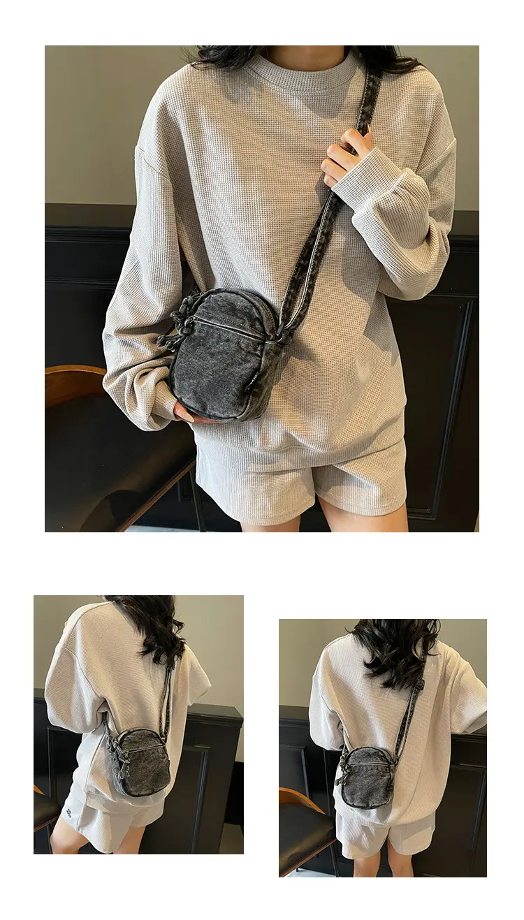 Denim Crossbody Shoulder Bag Blue Artistic Casual — feature 9