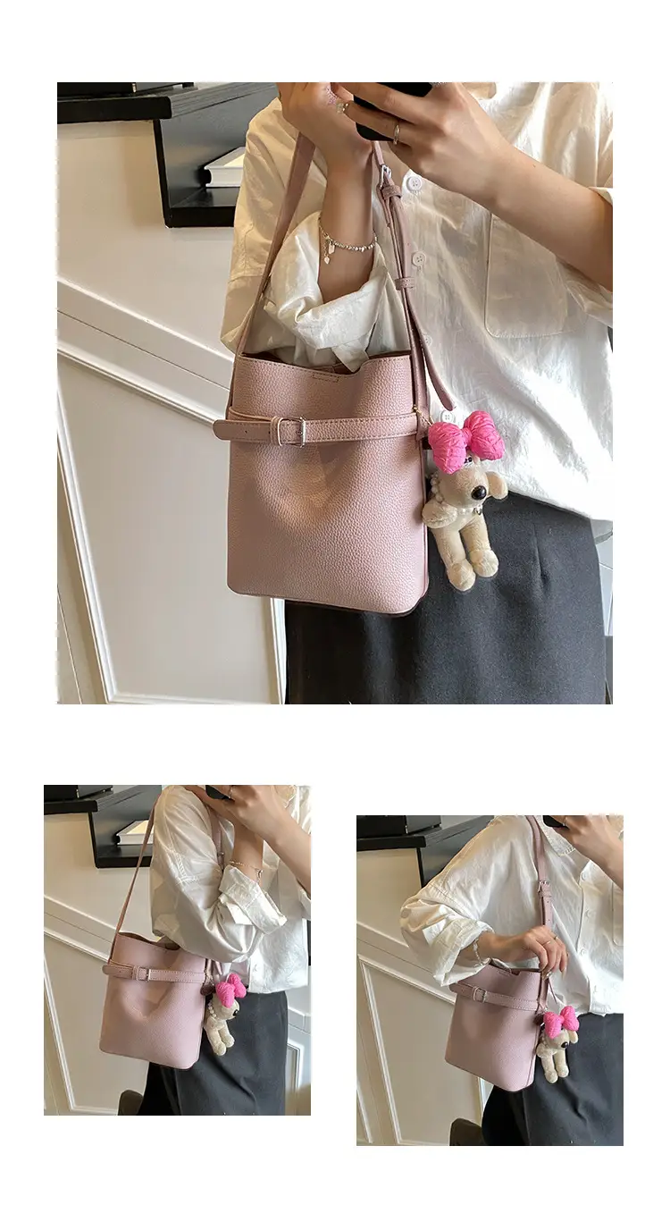 Women's Beige Leather Shoulder Bag with Crossbody Strap — feature 11