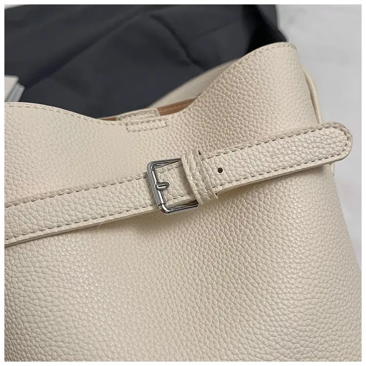 Women's Beige Leather Shoulder Bag with Crossbody Strap — feature 6